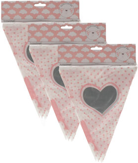 3 geboorte slingers roze met wolken - Vlaggenlijnen