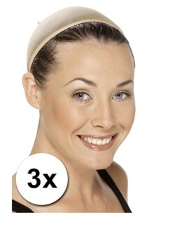 3 Haarnetjes voor onder een pruik - Verkleedpruiken Beige