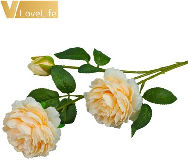 3 Heads Kunstmatige Rose Pioen Bloem Tak Met Bladeren Zijden Bloemen Pioenen Voor Indoor Thuis Tafel Decor Diy Bruiloft Decoratie champagne