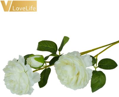 3 Heads Kunstmatige Rose Pioen Bloem Tak Met Bladeren Zijden Bloemen Pioenen Voor Indoor Thuis Tafel Decor Diy Bruiloft Decoratie ivoor