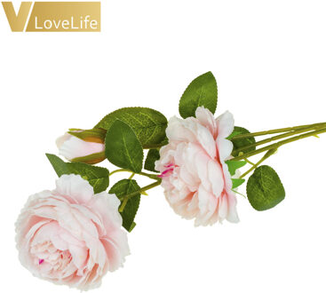 3 Heads Kunstmatige Rose Pioen Bloem Tak Met Bladeren Zijden Bloemen Pioenen Voor Indoor Thuis Tafel Decor Diy Bruiloft Decoratie roze