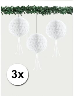 3 honeycomb kerstballen wit 30 cm - Hangdecoratie