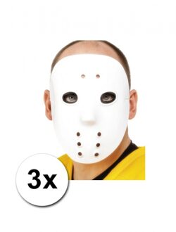 3 ijshockey maskers Wit