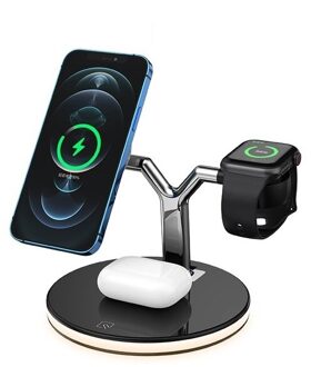 3 In 1 25W Snelle Magnetische Draadloze Oplader Stand Voor Magsafe Iphone 12 Pro Max Apple Horloge 6 5 4 3 2 Airpods Pro Qi Opladen Dock type 01 zwart