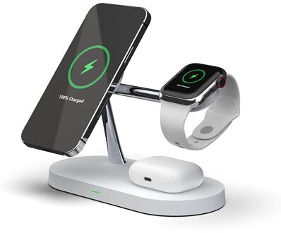 3 In 1 25W Snelle Magnetische Draadloze Oplader Stand Voor Magsafe Iphone 12 Pro Max Apple Horloge 6 5 4 3 2 Airpods Pro Qi Opladen Dock type 02 wit