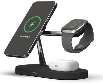 3 In 1 25W Snelle Magnetische Draadloze Oplader Stand Voor Magsafe Iphone 12 Pro Max Apple Horloge 6 5 4 3 2 Airpods Pro Qi Opladen Dock type 02 zwart