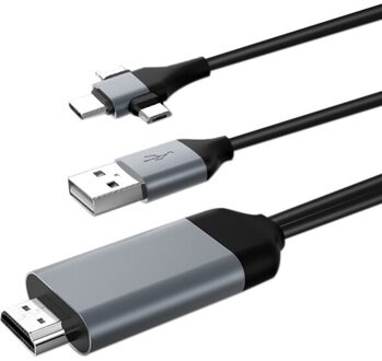 3-In-1 Audio Video Kabel Micro-Usb Type-C 8Pin Naar Hdmi Kabel Telefoon Om hdtv Projectie Adapter Kabel Voor Iphone Android