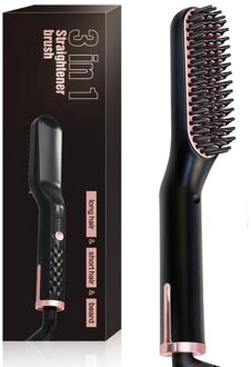 3 In 1 Baard Stijltang Elektrische Ionische Verwarmde Kam Quick Haar Rechttrekken Borstel Keramische Verbrandingsbeveiliging Haar Stylre Voor mannen Vrouwen au plug / met doos