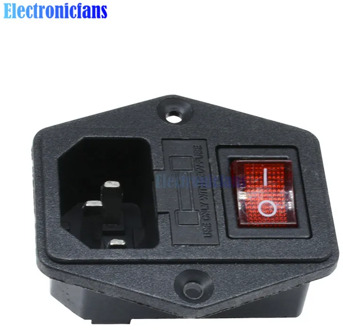 3 in 1 Black Red AC 250V 10A 3 Terminal Power Socket with Fuse Holder With Rocker Switch