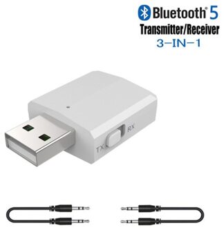 3 In 1 Bluetooth 5.0 Ontvangen Zender Bluetooth Usb Adapter 3.5Mm Aux Dongle Voor Tv Pc Oortelefoon Stereo Auto hifi Audio wit