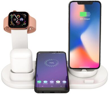 3 In 1 Bracket Met Draadloze Horloge Oplader Voor Huawei Apple Horloge Headset Mobiele Telefoon Stijlvolle Afneembare Horloge Stand wit (draadloze)