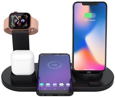 3 In 1 Bracket Met Draadloze Horloge Oplader Voor Huawei Apple Horloge Headset Mobiele Telefoon Stijlvolle Afneembare Horloge Stand zwart (wired)