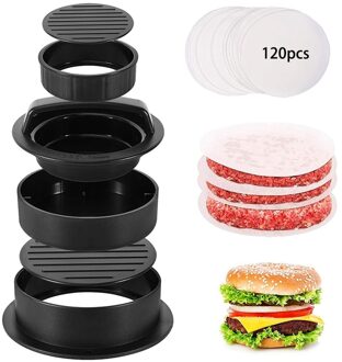 3 In 1 Burger Druk Patty Gevulde Burger Maker Met 120Pcs Burger Papier Non Stick Sliders Rundvlees burger Druk-Zwart