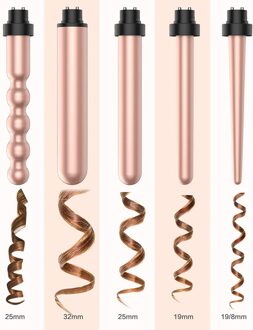 3 In 1 Curling Wand Set Haar Krultang Elektrische Curler Verwisselbare Keramische Vaten Automatische Hair Crimpers Gegolfd gouden - 5 stk / VS