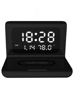 3 In 1 Draadloze Opladen Klok Kalender Effen Kleur Multifunctionele Gemak Type-C Digitale Alarm Tool zwart