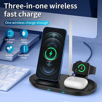 3 In 1 Draadloze Oplader Multifunctionele 15W Voor Iphone Samsung Xiaomi Mobiele Telefoon Drie-In-Een Wirless Opladen Station wit