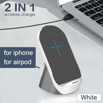 3 In 1 Draadloze Oplader Stand 15W Fast Charge Voor Iphone 11 X Xs Xr Apple Horloge 5 4 3 Voor Airpods Pro Fast Charger Dock Station 2 in 1 wit