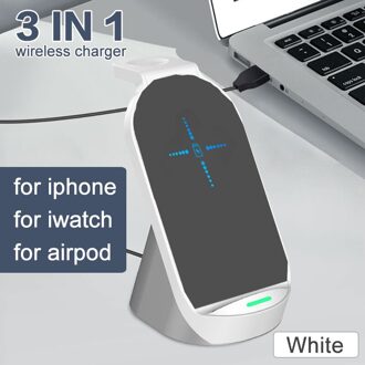 3 In 1 Draadloze Oplader Stand 15W Fast Charge Voor Iphone 11 X Xs Xr Apple Horloge 5 4 3 Voor Airpods Pro Fast Charger Dock Station 3 in 1 wit