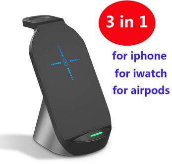 3 In 1 Draadloze Oplader Stand 15W Fast Charge Voor Iphone 11 X Xs Xr Apple Horloge 5 4 3 Voor Airpods Pro Fast Charger Dock Station 3 in 1 zwart