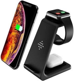3 In 1 Draadloze Oplader Voor Apple Horloge 6/Se/5/4/3/2/1 44mm 40Mm 42Mm 38Mm Iphone Airpods Pro 10W Snelle Draadloze Lading Stand wit