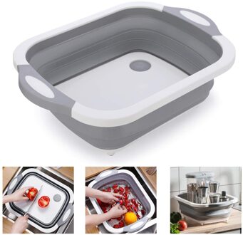 3-In-1 Draagbare Snijplank Multifunctionele Kom Snijplank Dishpan Camping Mand Keuken Opslag Mand Vouwen Sink