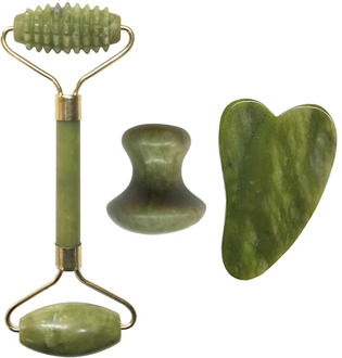 3 in 1 Green Natural Jade Roller Face Lift Tools Set Slimming Facial Massage Roller Face Massager Stone Skin Care Jade Roller