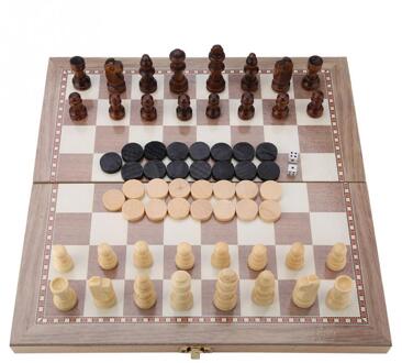 3 In 1 Houten Schaakspel Set Backgammon Checkers Vouwen Houten Schaakbord Indoor Reizen Schaken Stukken Hout Schaakstuk