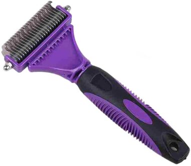 3-In-1 Huisdier Hond Kat Dematting Bruidegom Deshedding Tool Haar Kam Borstel Rake B88 paars