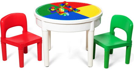 3-in-1 Kids Activity Table 2 Chairs Set Includes 300 Bricks High Quality Healthy PP Plastic Sturdy Stable Children Furniture