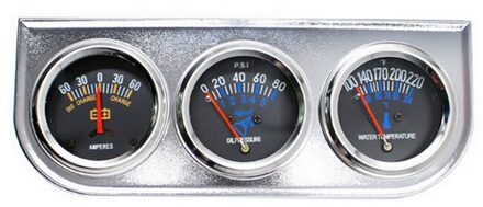 3 In 1 Kit Auto Gauge (Ampèremeter + Water Temperatuur + Olie Druk) Chrome Holder Triple Meter