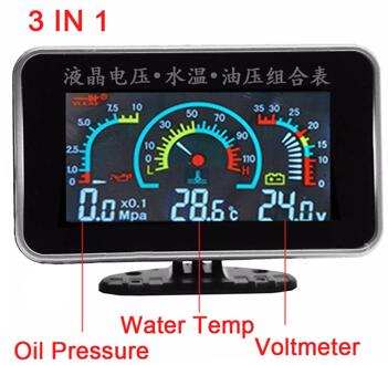 3 In 1 Lcd Digitale Gauge 12V Truck Auto Oliedrukmeter Voltmeter Water Temperatuurmeter Water Temp Meter met Sensoren