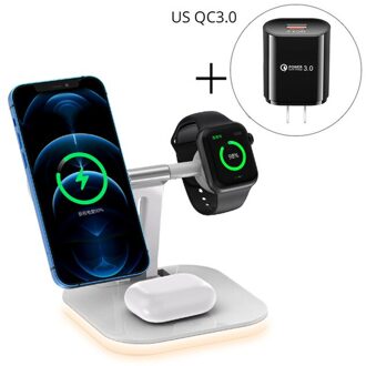 3 In 1 Magnetische Snelle Draadloze Oplader Voor Magsafe Iphone 12 Pro Max 15W Qi Draadloze Opladen Dock Stand voor Apple Horloge Airpods roze