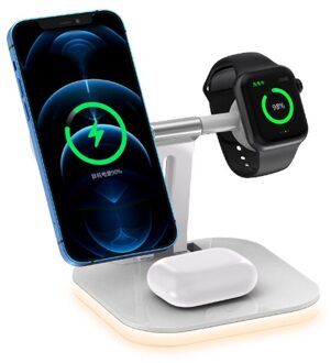 3 In 1 Magnetische Snelle Draadloze Oplader Voor Magsafe Iphone 12 Pro Max 15W Qi Draadloze Opladen Dock Stand voor Apple Horloge Airpods wit