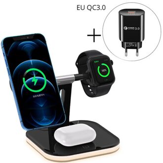 3 In 1 Magnetische Snelle Draadloze Oplader Voor Magsafe Iphone 12 Pro Max 15W Qi Draadloze Opladen Dock Stand voor Apple Horloge Airpods zilver