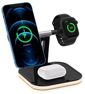 3 In 1 Magnetische Snelle Draadloze Oplader Voor Magsafe Iphone 12 Pro Max 15W Qi Draadloze Opladen Dock Stand voor Apple Horloge Airpods zwart