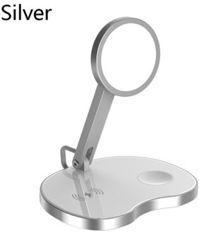 3 In 1 Magnetive Draadloze Oplader Station Opvouwbare Aluminium Draadloze Laders Voor Magsafe Iphone 12 Pro Max Airpods Iwatch zilver