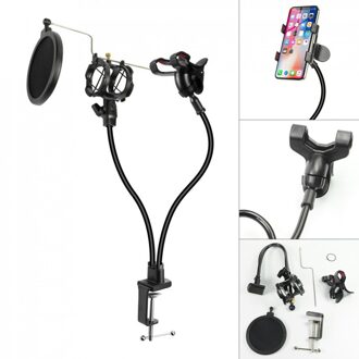 3 In 1 Microfoon Stand Telefoon Klem Mount Houder Met Microfoon Flexibele Voorruit Arm Beugel 360 Graden Stand Accessoires