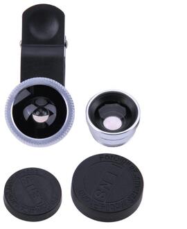 3 In 1 Mini Fisheye Camera Lens Met Clip Mobiele Telefoon Groothoek Macro Camera Lens Kit Draagbare Demontabel Foto accessoires Zilver