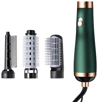 3 In 1 Professionele Elektrische Föhn Borstel Air Kam Multifunctionele Haar Krultang Negatieve Ionen Hete Lucht Kam Haar styler Gereedschap groen