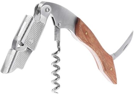 3 in 1 Professionele Obers Kurkentrekker Houten Handvat Flesopener Folie Cutter