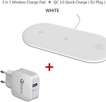 3 in 1 Qi Draadloze Oplader Pad 2W Magnetische Opladen voor iWatch Serie 4 3 2 1 Draadloze Quick lading voor Samsung iPhone iPods Pro QC 3.0 en Pad wit