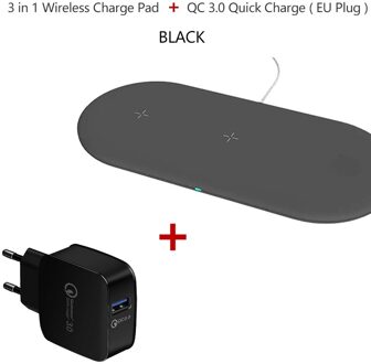 3 in 1 Qi Draadloze Oplader Pad 2W Magnetische Opladen voor iWatch Serie 4 3 2 1 Draadloze Quick lading voor Samsung iPhone iPods Pro QC 3.0 en Pad zwart