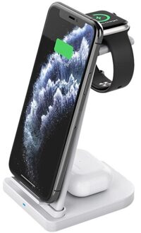 3 In 1 Qi Draadloze Oplader Voor Samsung S21 S20 Iphone 12 11 Xr Xs X Airpods Pro Apple Horloge se 6/5/4/3/2 15W Fast Charge Station 3 in 1 wit