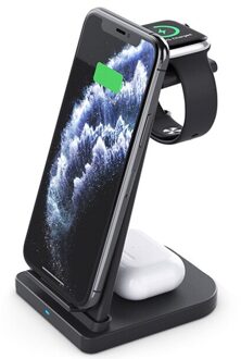 3 In 1 Qi Draadloze Oplader Voor Samsung S21 S20 Iphone 12 11 Xr Xs X Airpods Pro Apple Horloge se 6/5/4/3/2 15W Fast Charge Station 3 in 1 zwart