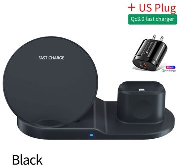 3 In 1 Qi Snelle Draadloze Oplader Voor Iphone 11 Pro Xs Xr 8 Samsung Note 10 Charger Dock Station voor Apple Horloge 6 5 4 Airpods Pro zwart-US plug