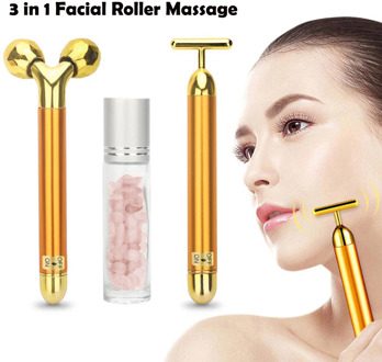 3 in 1 Roller Massager Facial Beauty Bar 24k Golden Vibrating Full Body Massage Device Face Lifting Anti Wrinkle Skin Care Tools