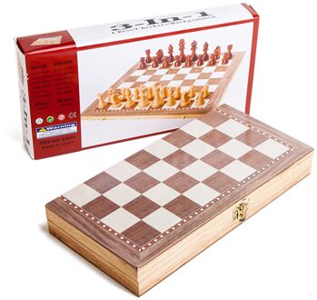 3 In 1 Schaakspel Houten Schaakspel Backgammon Checkers Indoor Reizen Schaken Houten Opvouwbare Schaakbord Schaken Puzzel Stukken