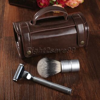3 in 1 Scheren Set mannen Scheren Scheermes & Scheerkwast & Scheren Toilettas PU Leather Case SET