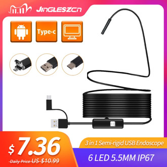 3 in 1 Semi-rigid USB Endoscope Camera 5.5MM IP67 Waterproof Snake Camera With 6 Led for Windows & Macbook PC Android Endoscope