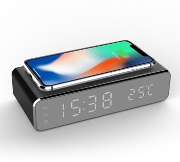 3-In-1 Telphone Draadloze Oplader Elektrische Led Wekker Thermometer Disaplay Qi Standaard Voor Ios Android
